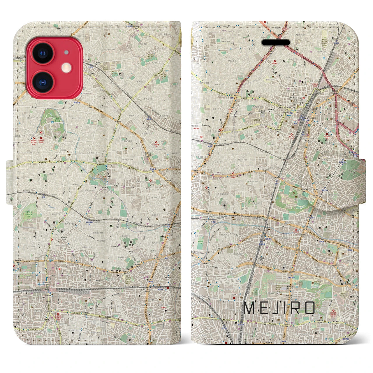 【目白(東京都)】地図柄iPhoneケース(手帳タイプ)ナチュラル・iPhone 11 用