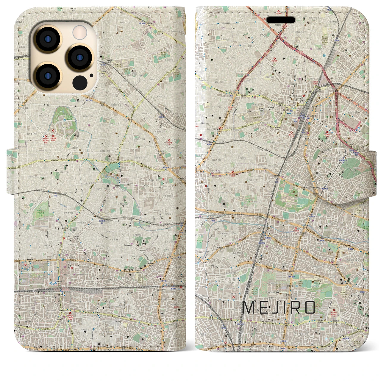【目白(東京都)】地図柄iPhoneケース(手帳タイプ)ナチュラル・iPhone 12 Pro Max 用