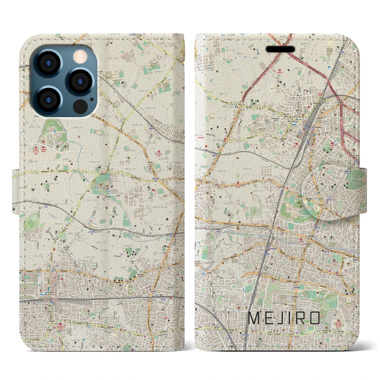 【目白(東京都)】地図柄iPhoneケース(手帳タイプ)ナチュラル・iPhone 12 / 12 Pro 用