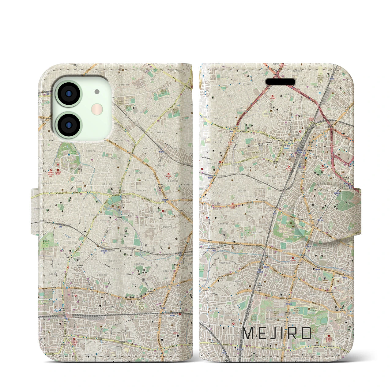 【目白(東京都)】地図柄iPhoneケース(手帳タイプ)ナチュラル・iPhone 12 mini 用