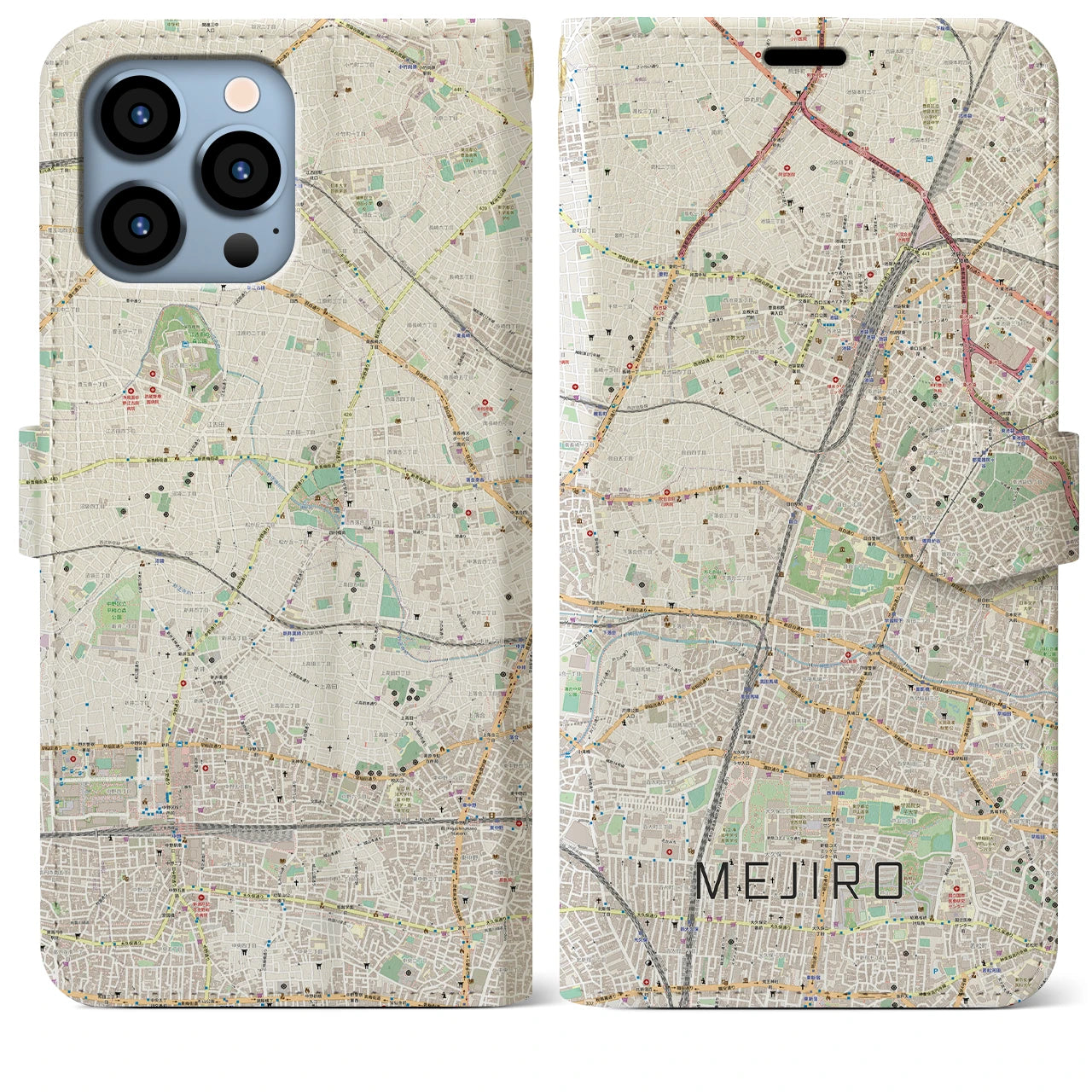 【目白(東京都)】地図柄iPhoneケース(手帳タイプ)ナチュラル・iPhone 13 Pro Max 用