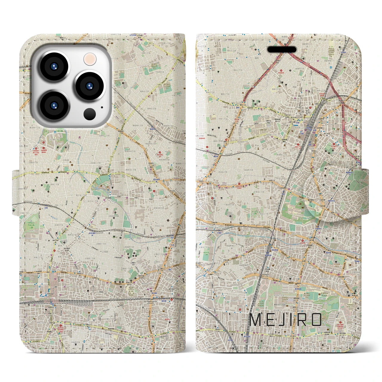 【目白(東京都)】地図柄iPhoneケース(手帳タイプ)ナチュラル・iPhone 13 Pro 用