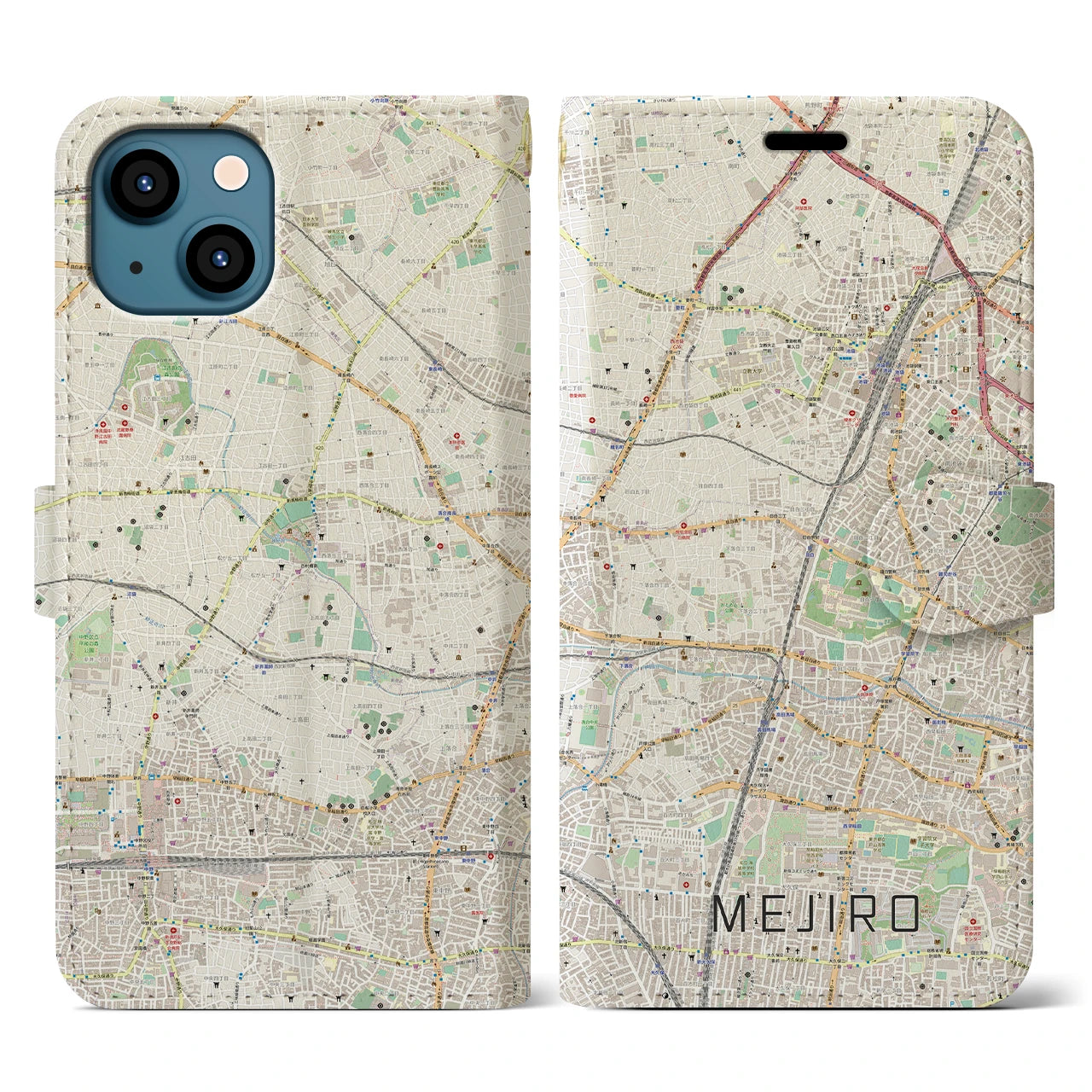 【目白(東京都)】地図柄iPhoneケース(手帳タイプ)ナチュラル・iPhone 13 用