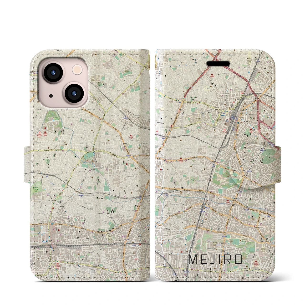 【目白(東京都)】地図柄iPhoneケース(手帳タイプ)ナチュラル・iPhone 13 mini 用