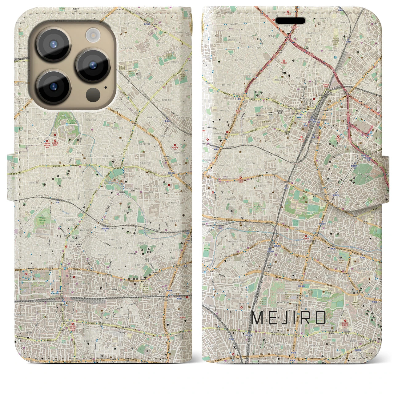 【目白(東京都)】地図柄iPhoneケース(手帳タイプ)ナチュラル・iPhone 14 Pro Max 用