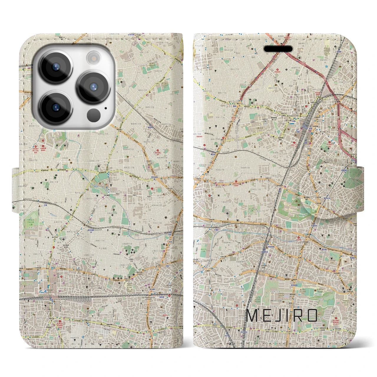 【目白(東京都)】地図柄iPhoneケース(手帳タイプ)ナチュラル・iPhone 14 Pro 用