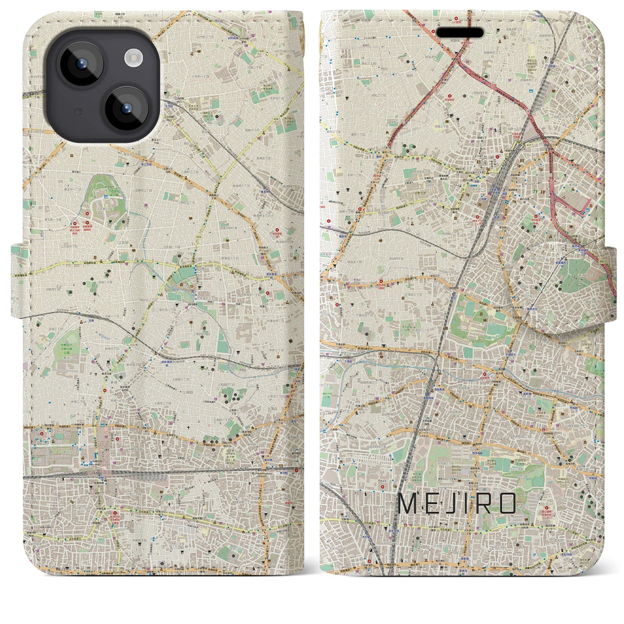 【目白(東京都)】地図柄iPhoneケース(手帳タイプ)ナチュラル・iPhone 14 Plus 用