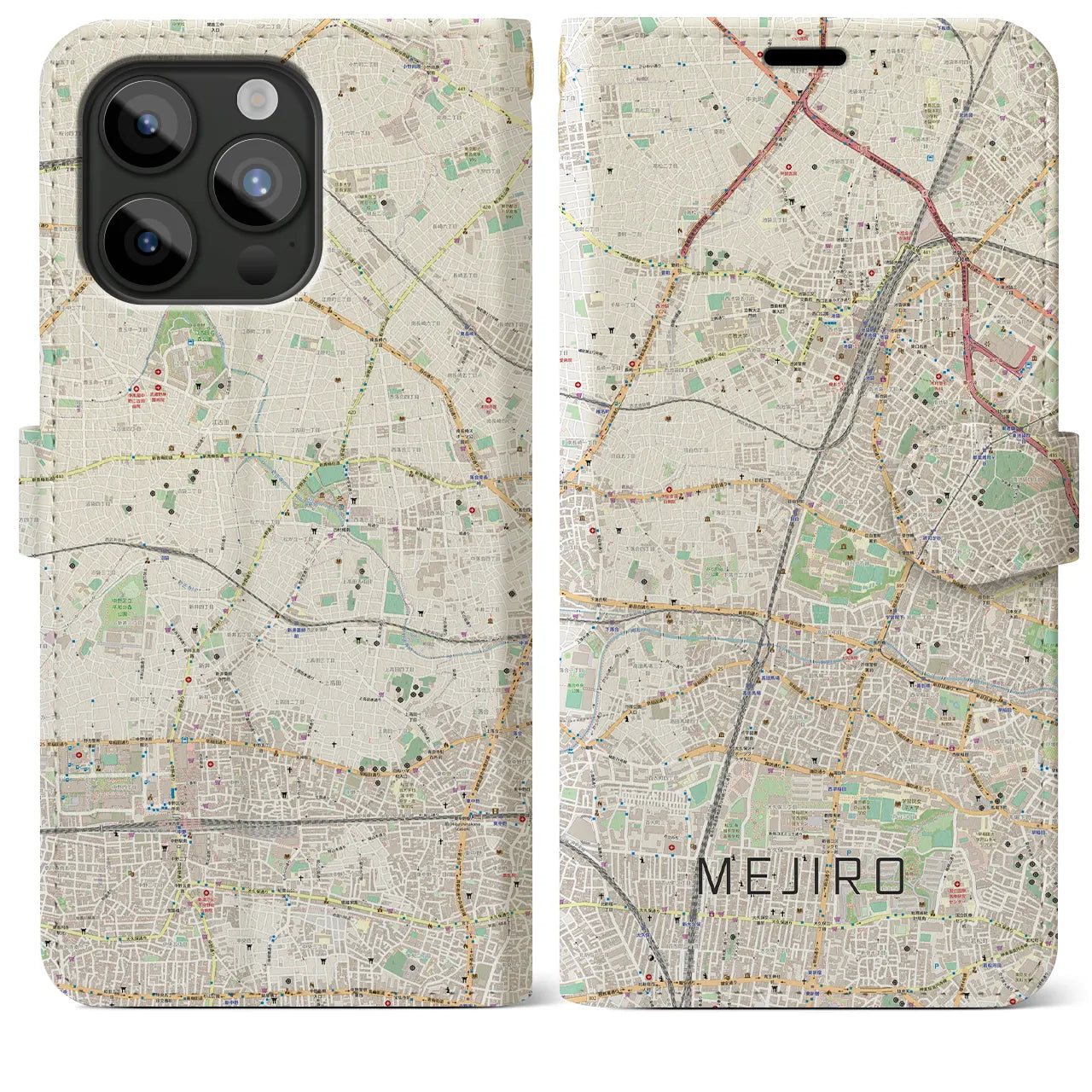 【目白(東京都)】地図柄iPhoneケース(手帳タイプ)ナチュラル・iPhone 15 Pro Max 用