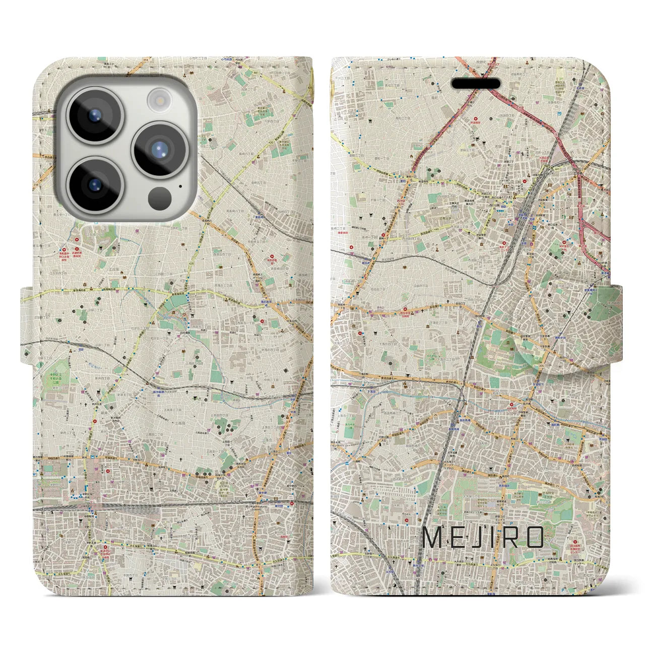 【目白(東京都)】地図柄iPhoneケース(手帳タイプ)ナチュラル・iPhone 15 Pro 用