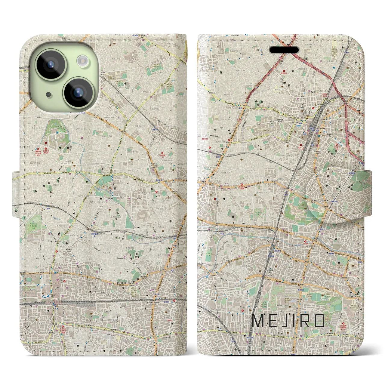 【目白(東京都)】地図柄iPhoneケース(手帳タイプ)ナチュラル・iPhone 15 用