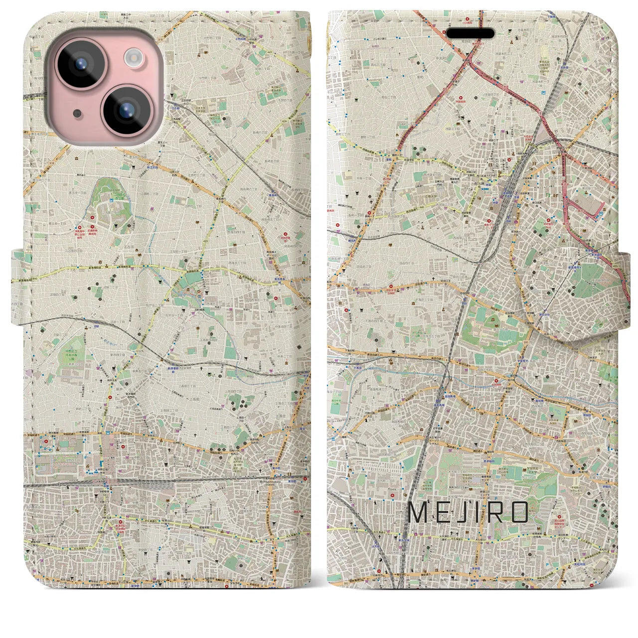 【目白(東京都)】地図柄iPhoneケース(手帳タイプ)ナチュラル・iPhone 15 Plus 用