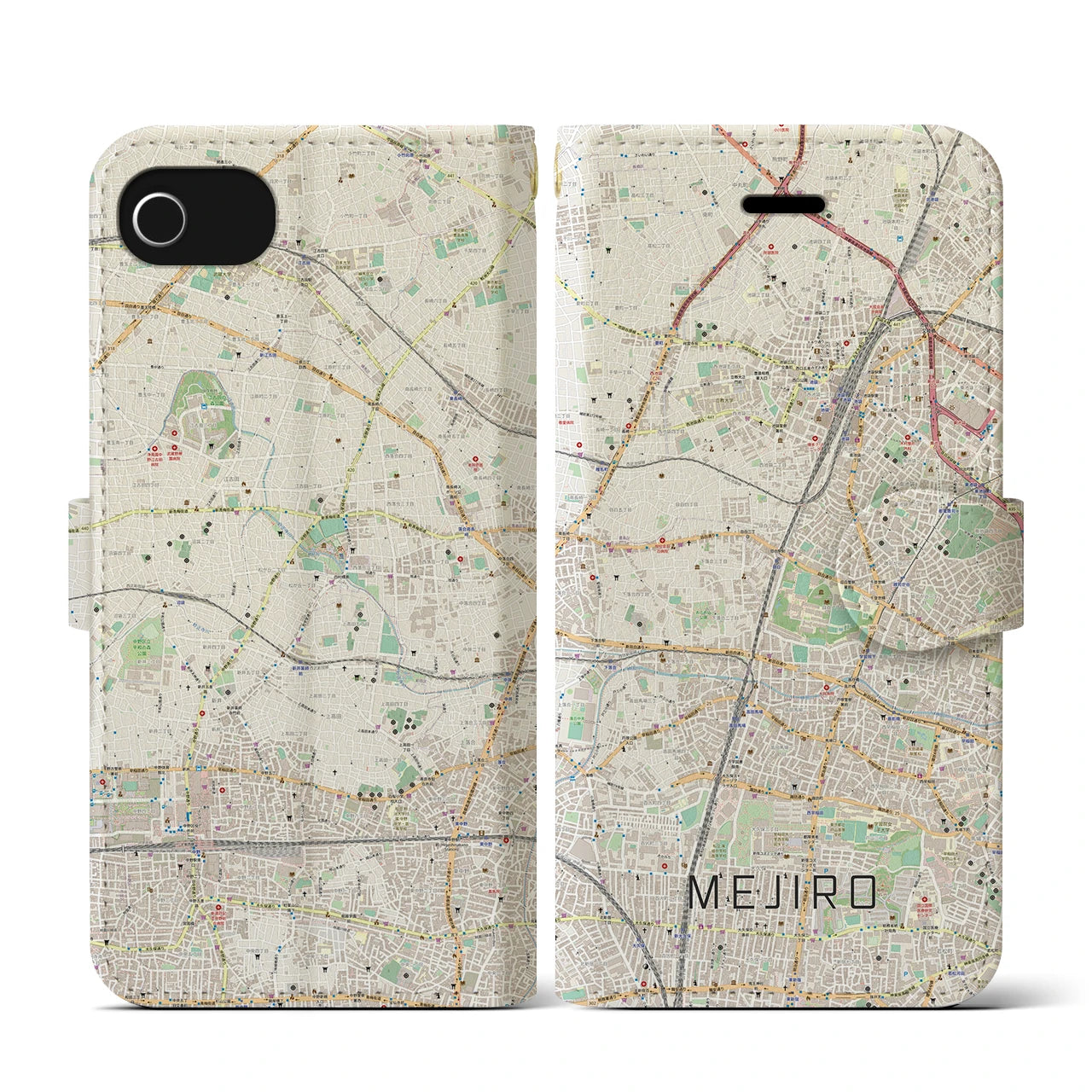 【目白(東京都)】地図柄iPhoneケース(手帳タイプ)ナチュラル・iPhone SE(第3 / 第2世代) / 8 / 7 / 6s / 6 用