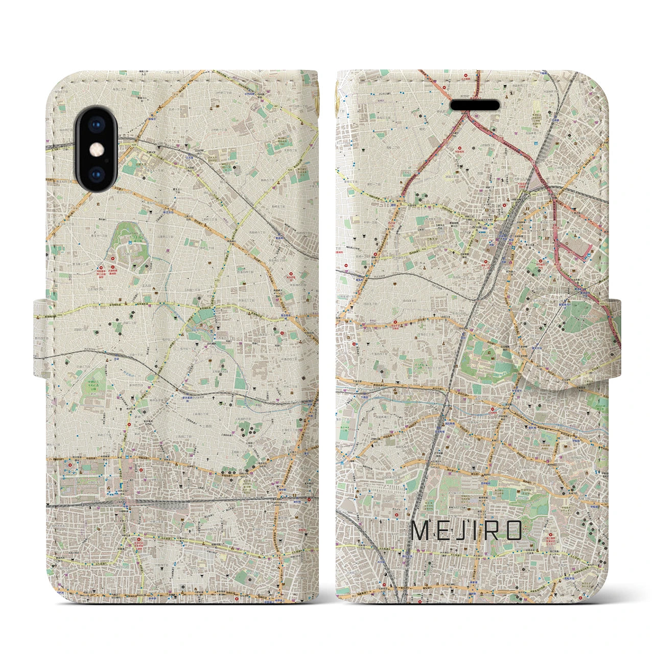 【目白(東京都)】地図柄iPhoneケース(手帳タイプ)ナチュラル・iPhone XS / X 用