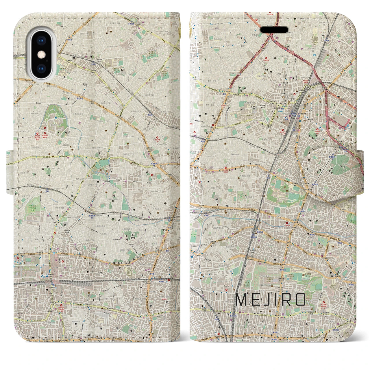 【目白(東京都)】地図柄iPhoneケース(手帳タイプ)ナチュラル・iPhone XS Max 用