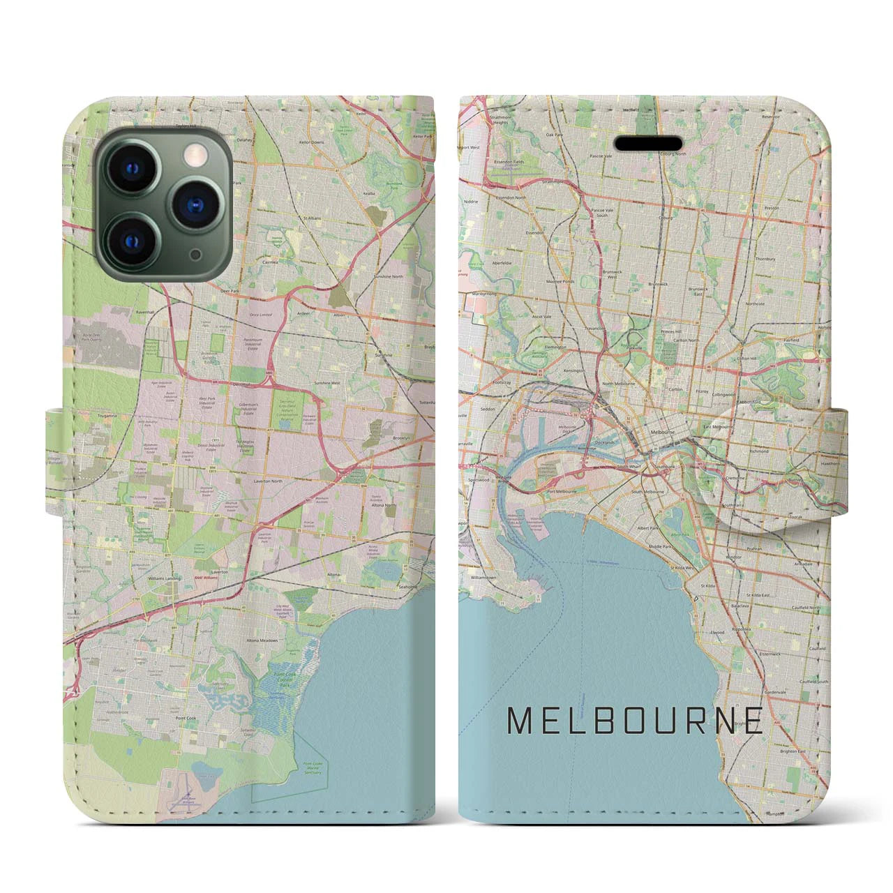 【メルボルン(オーストラリア)】地図柄iPhoneケース(手帳タイプ)ナチュラル・iPhone 11 Pro 用