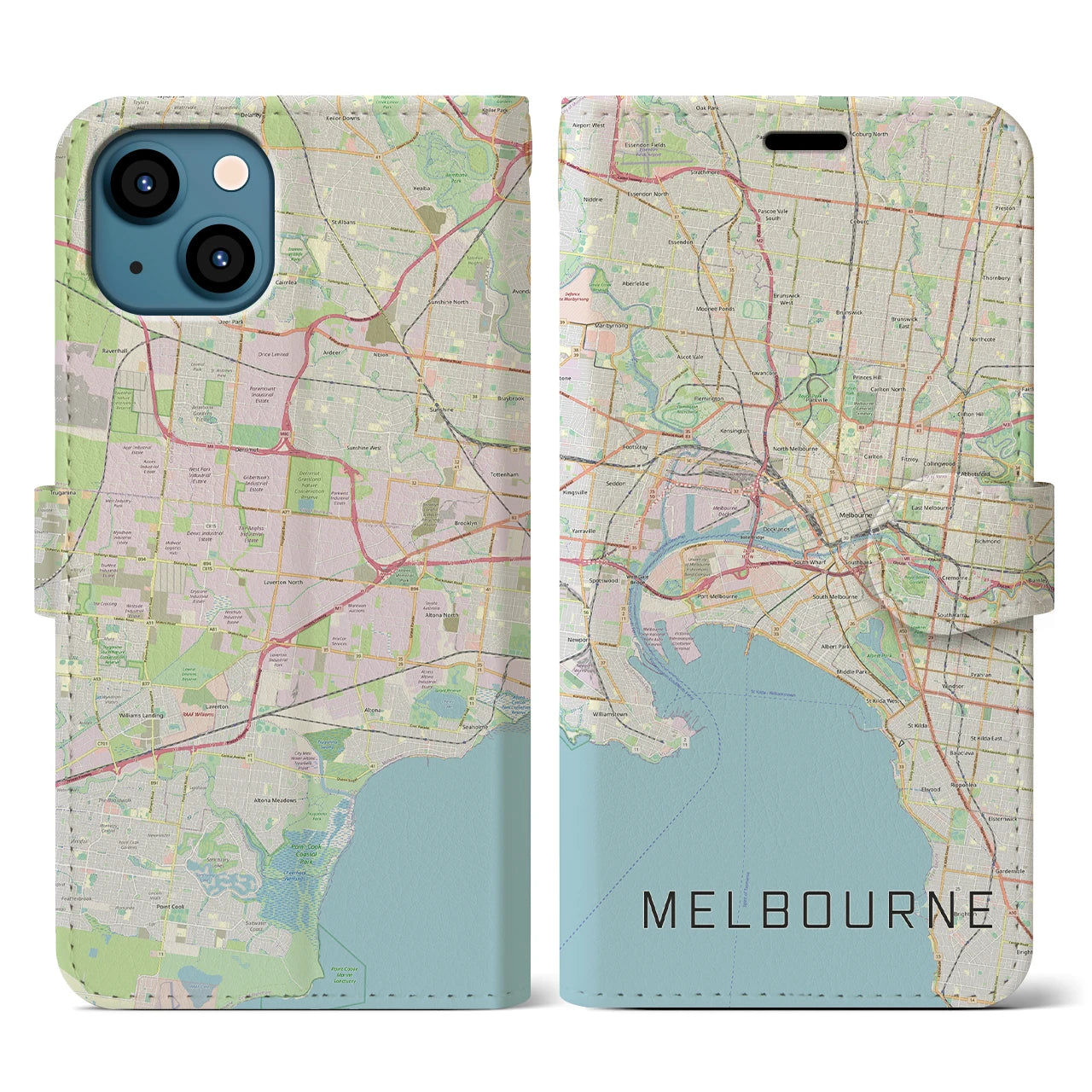 【メルボルン(オーストラリア)】地図柄iPhoneケース(手帳タイプ)ナチュラル・iPhone 13 用