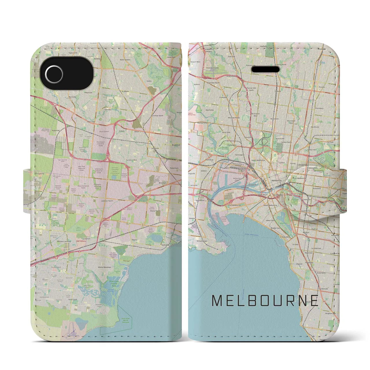 【メルボルン(オーストラリア)】地図柄iPhoneケース(手帳タイプ)ナチュラル・iPhone SE(第3 / 第2世代) / 8 / 7 / 6s / 6 用