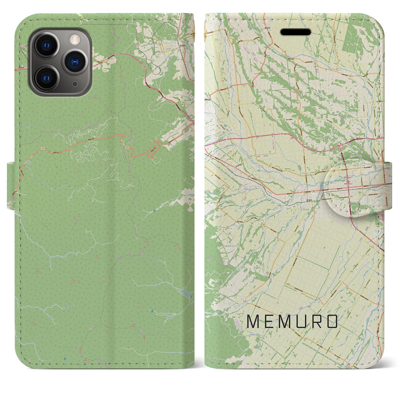 【芽室(北海道)】地図柄iPhoneケース(手帳タイプ)ナチュラル・iPhone 11 Pro Max 用