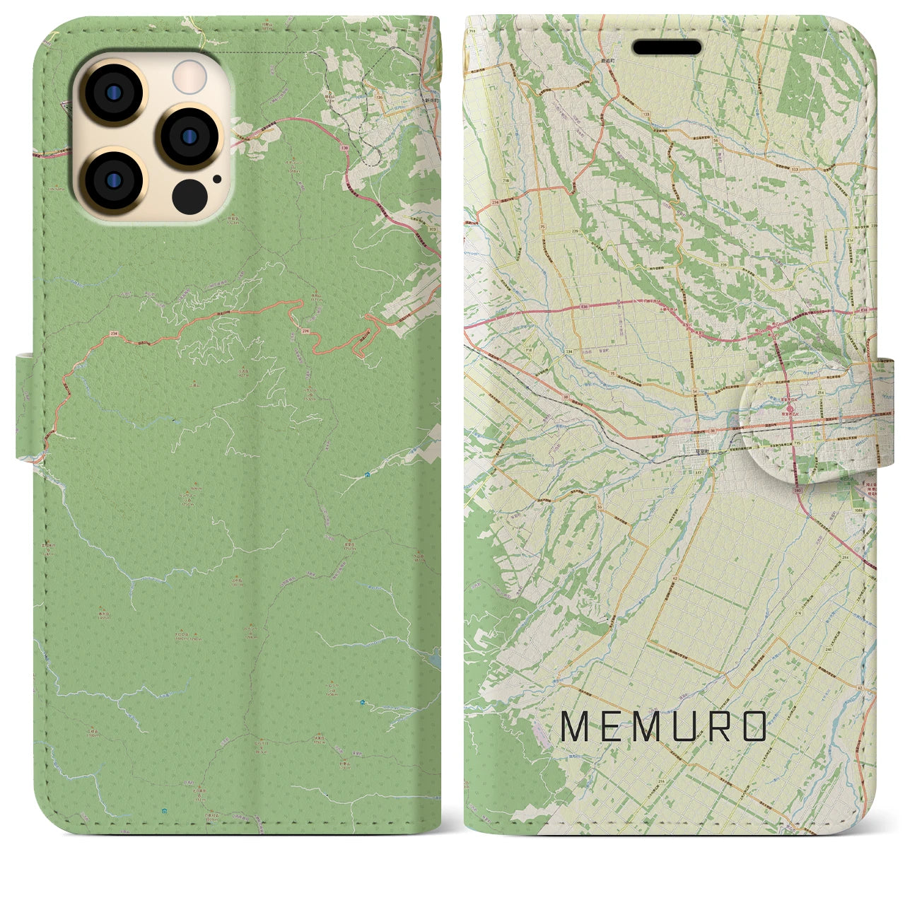 【芽室(北海道)】地図柄iPhoneケース(手帳タイプ)ナチュラル・iPhone 12 Pro Max 用