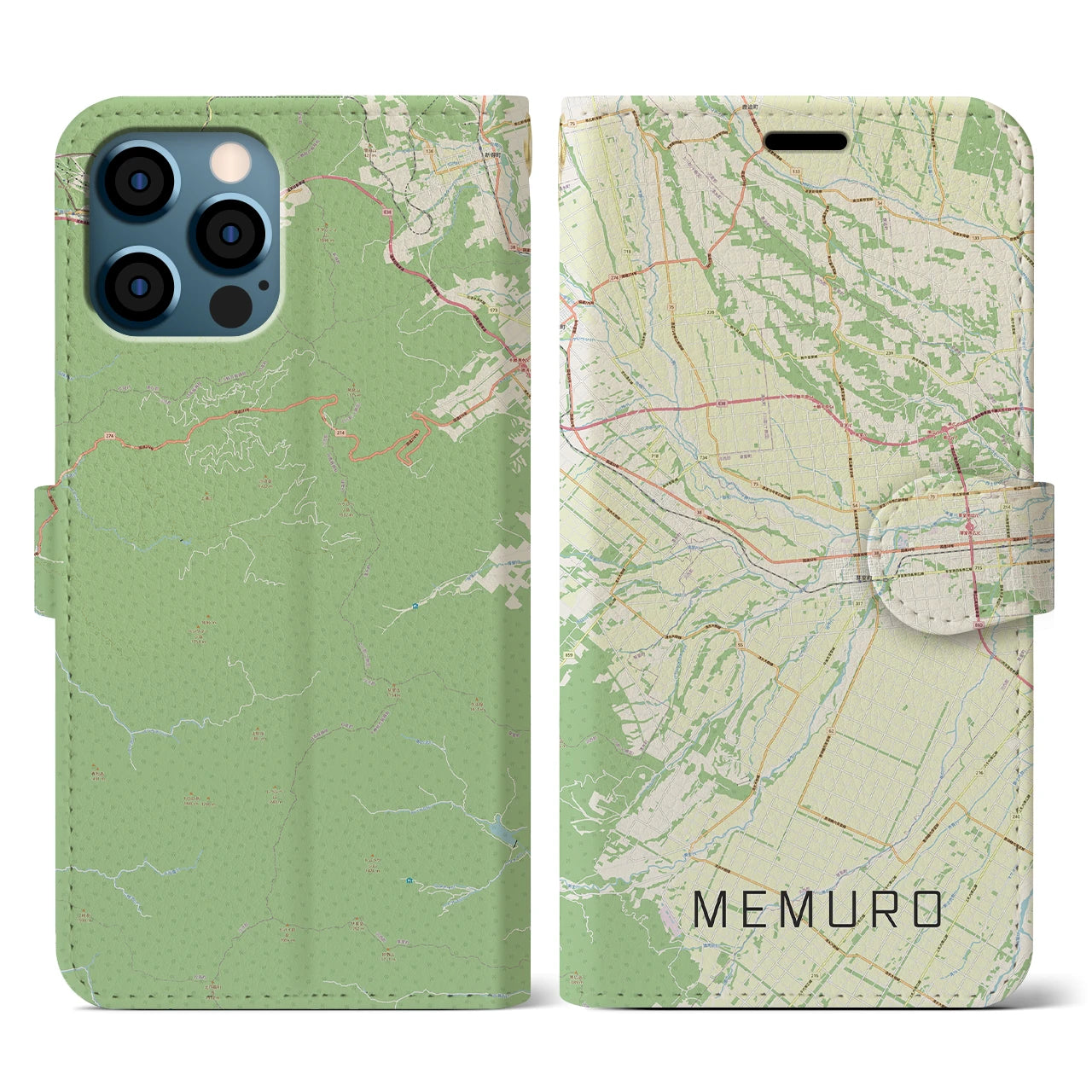 【芽室(北海道)】地図柄iPhoneケース(手帳タイプ)ナチュラル・iPhone 12 / 12 Pro 用