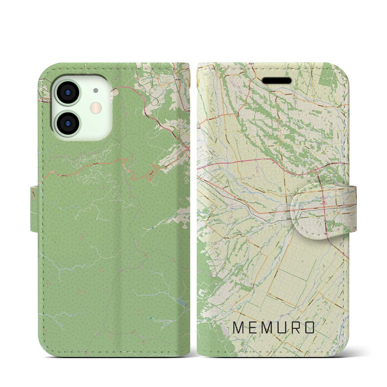 【芽室(北海道)】地図柄iPhoneケース(手帳タイプ)ナチュラル・iPhone 12 mini 用