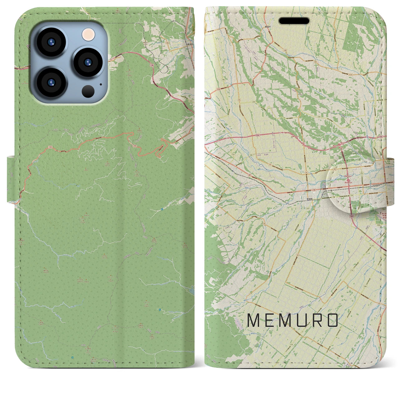 【芽室(北海道)】地図柄iPhoneケース(手帳タイプ)ナチュラル・iPhone 13 Pro Max 用