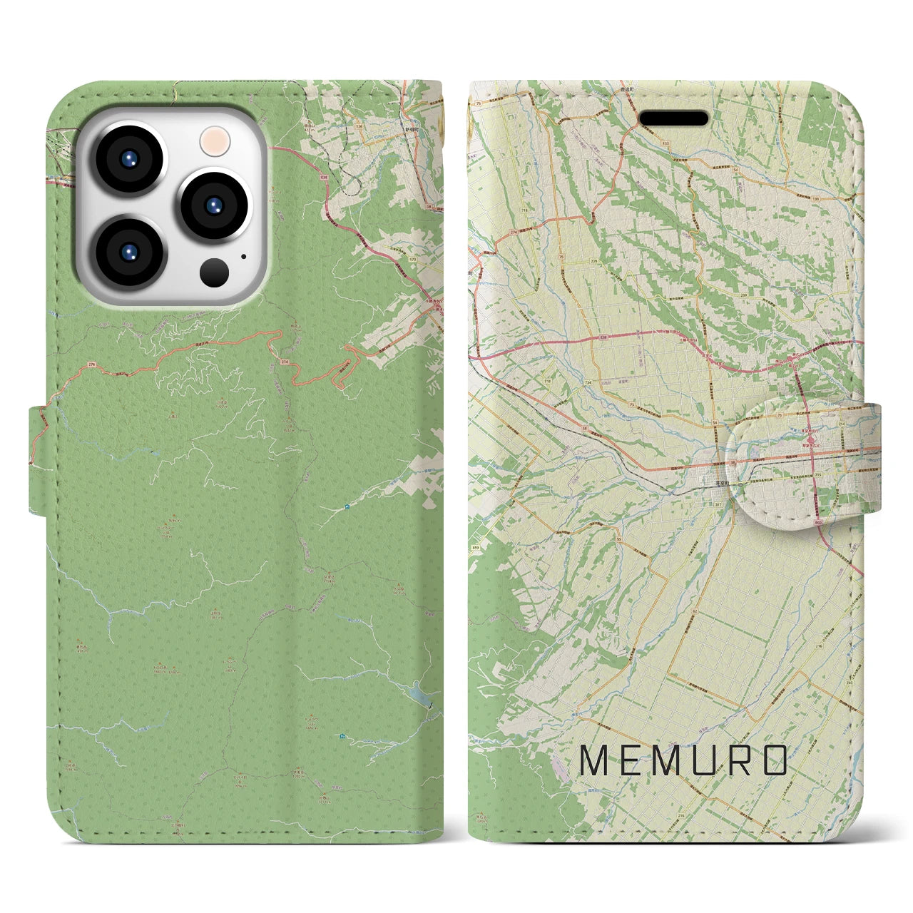 【芽室(北海道)】地図柄iPhoneケース(手帳タイプ)ナチュラル・iPhone 13 Pro 用