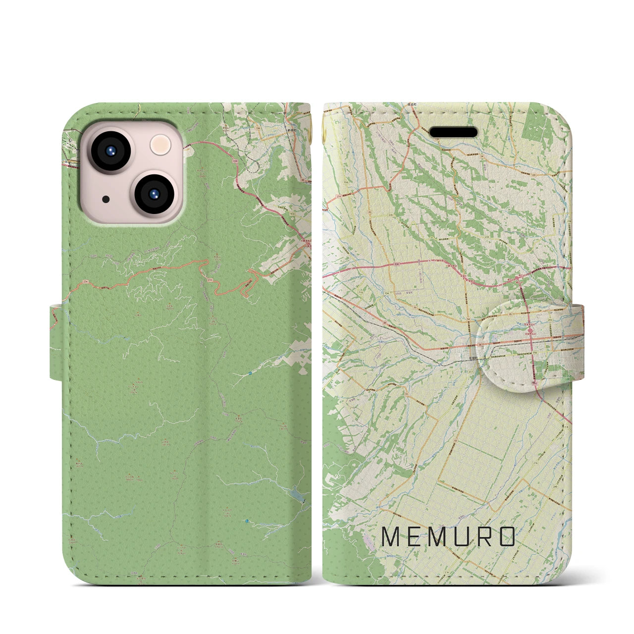 【芽室(北海道)】地図柄iPhoneケース(手帳タイプ)ナチュラル・iPhone 13 mini 用