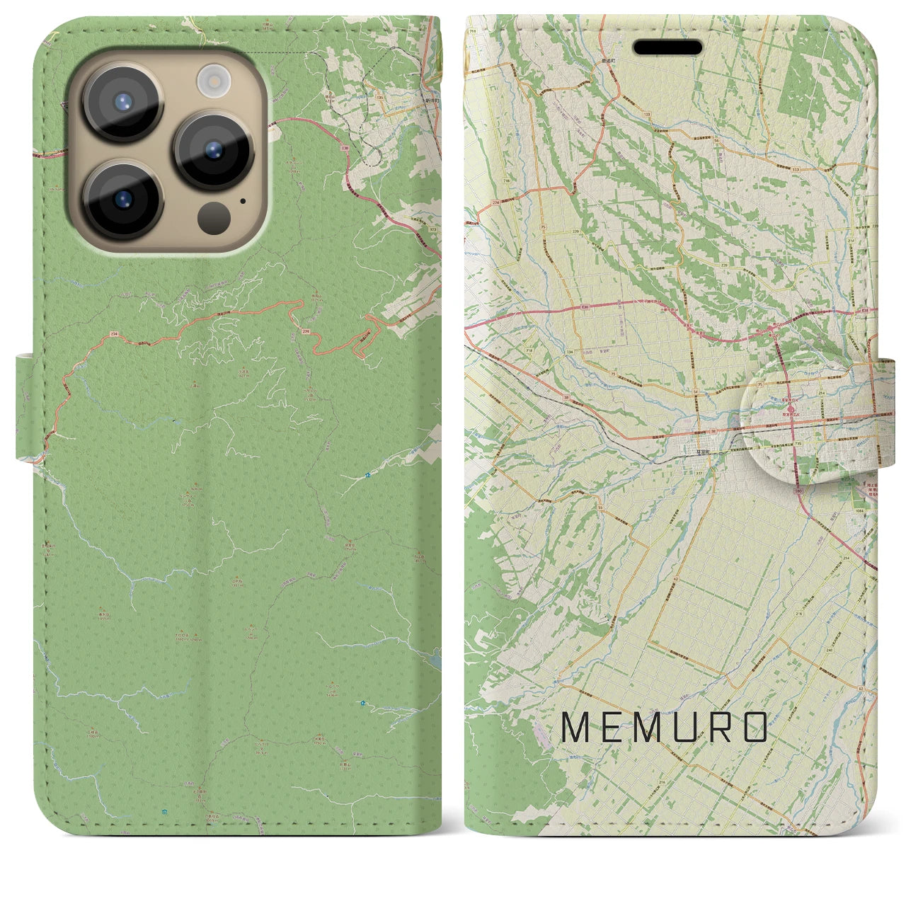 【芽室(北海道)】地図柄iPhoneケース(手帳タイプ)ナチュラル・iPhone 14 Pro Max 用
