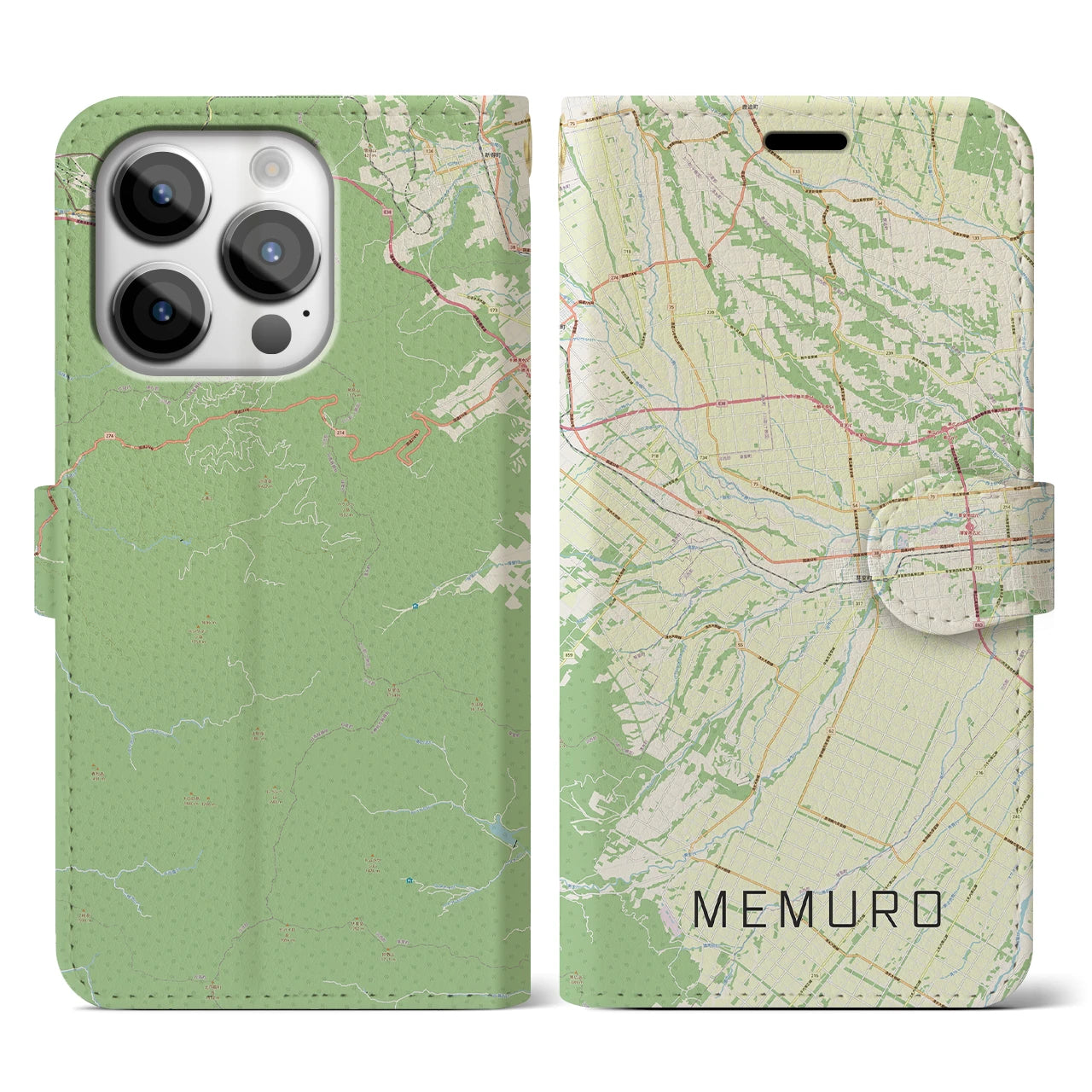 【芽室(北海道)】地図柄iPhoneケース(手帳タイプ)ナチュラル・iPhone 14 Pro 用