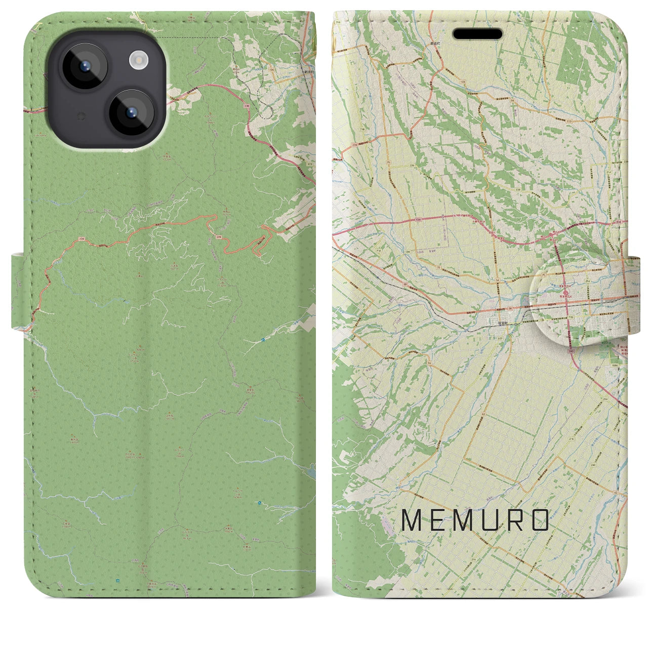 【芽室(北海道)】地図柄iPhoneケース(手帳タイプ)ナチュラル・iPhone 14 Plus 用