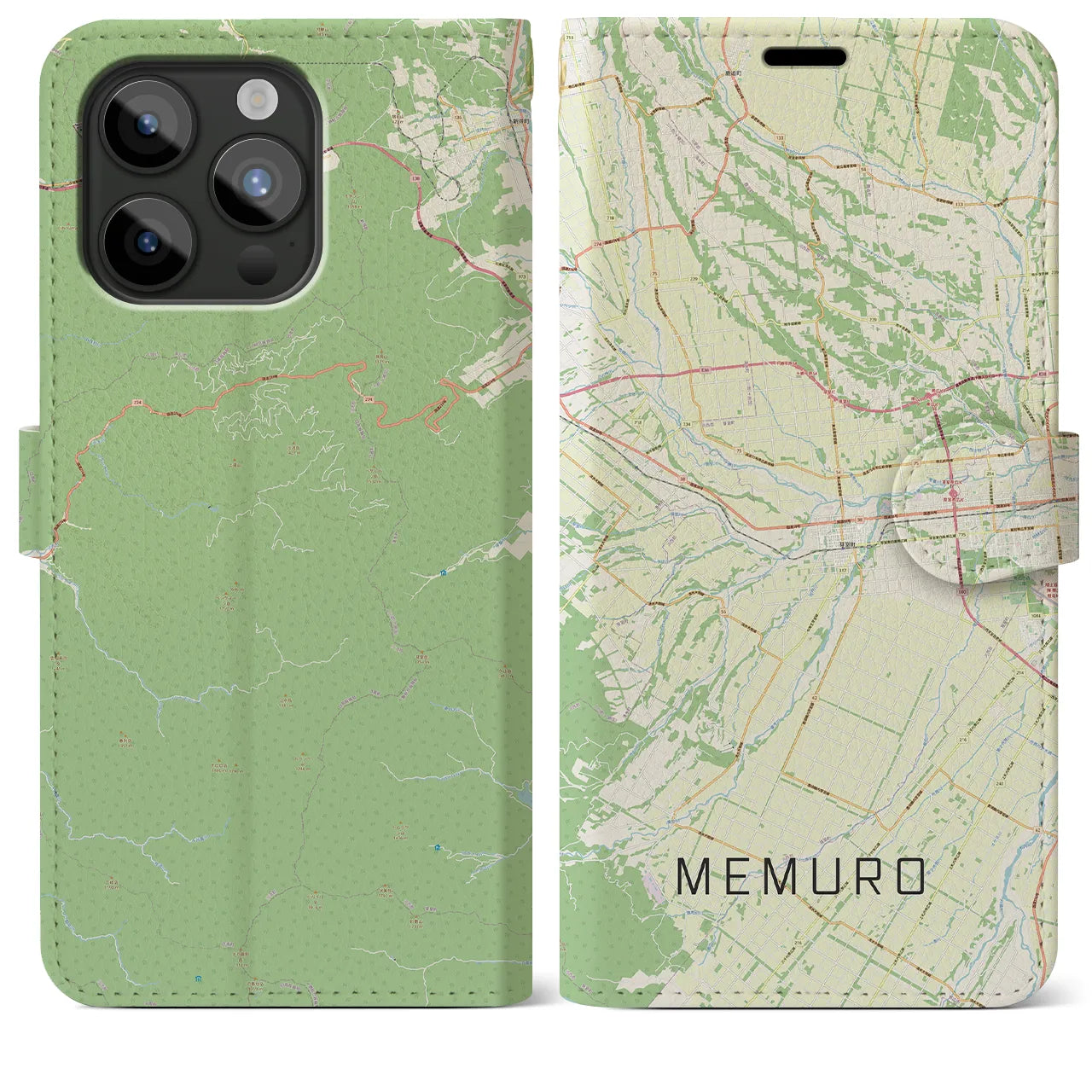 【芽室(北海道)】地図柄iPhoneケース(手帳タイプ)ナチュラル・iPhone 15 Pro Max 用