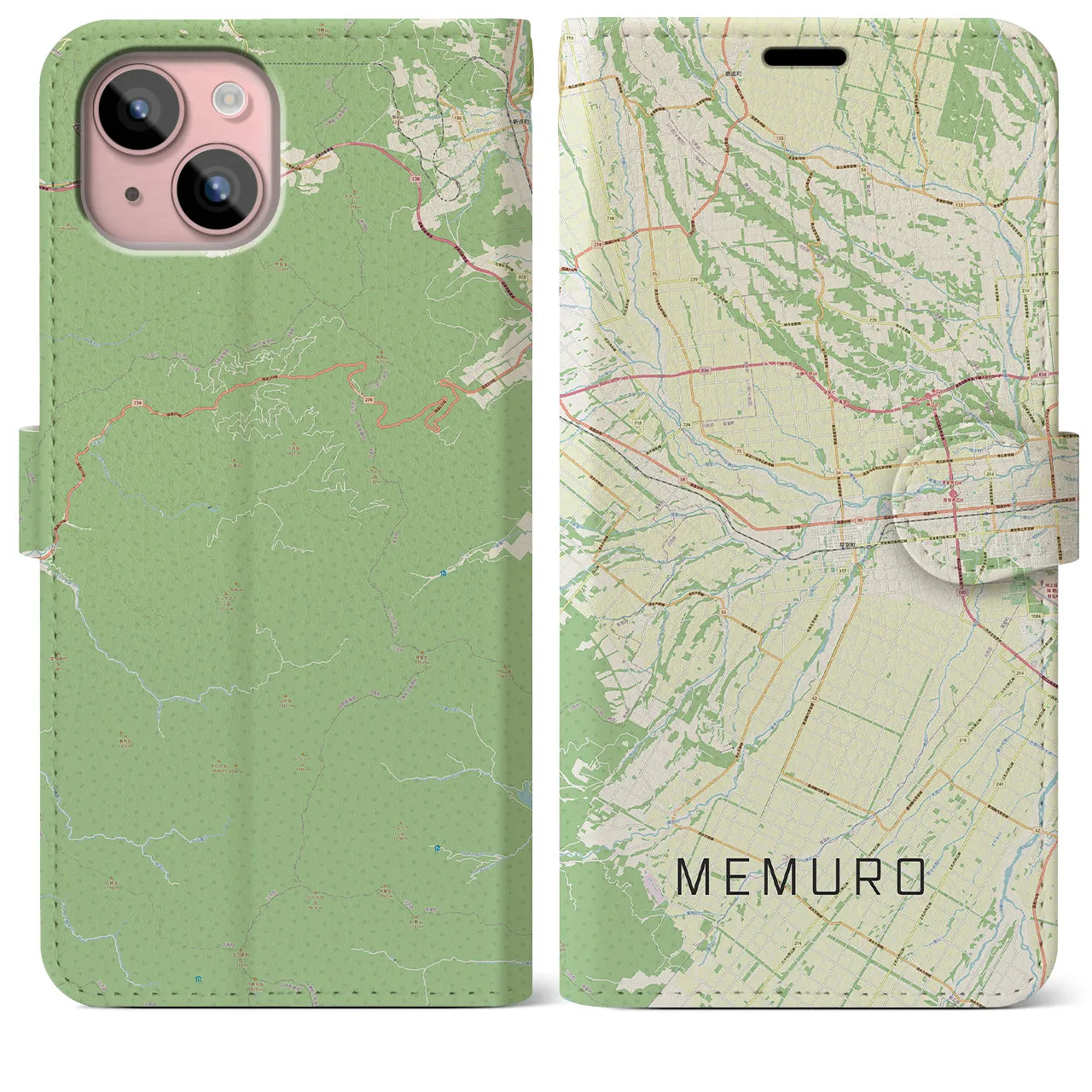 【芽室(北海道)】地図柄iPhoneケース(手帳タイプ)ナチュラル・iPhone 15 Plus 用