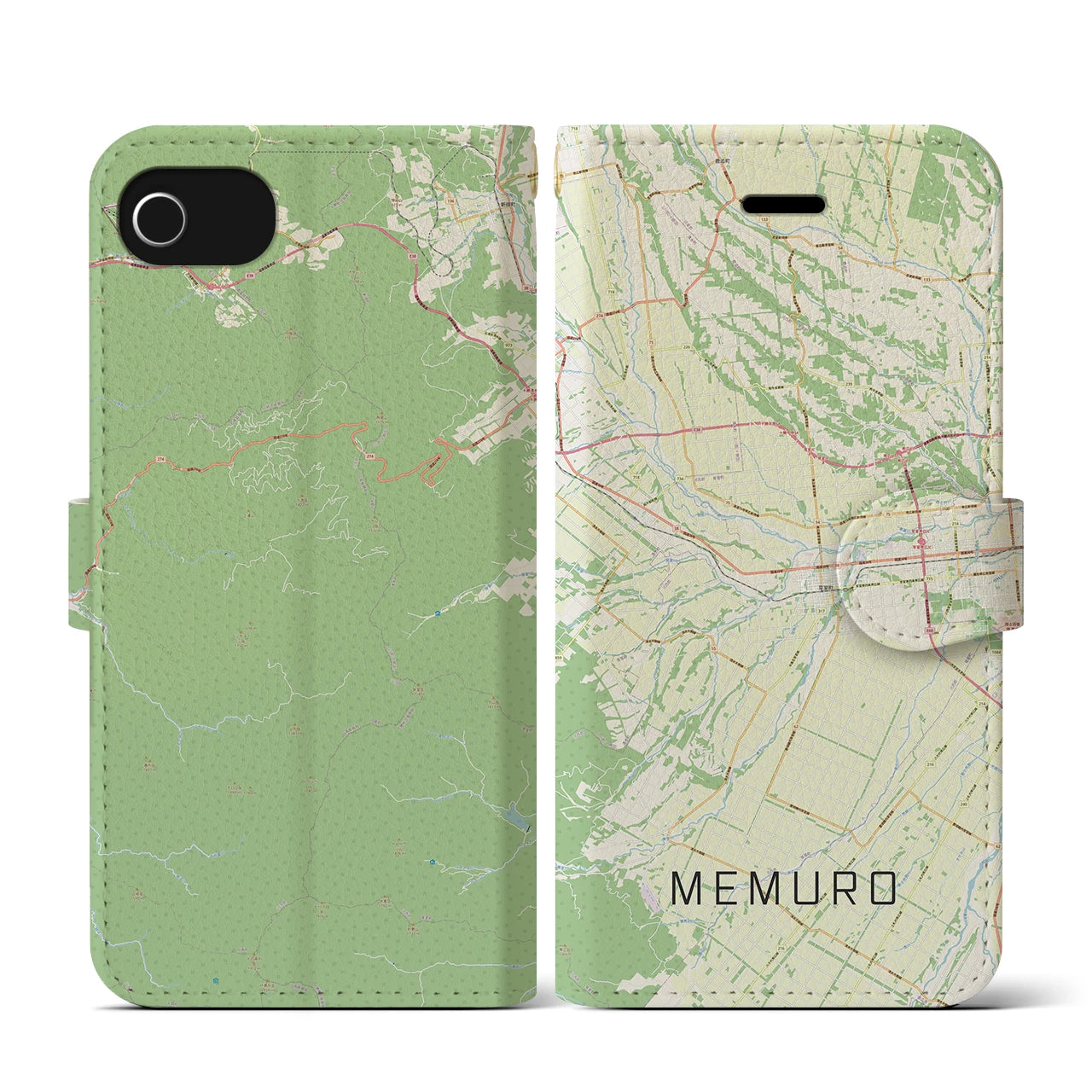 【芽室(北海道)】地図柄iPhoneケース(手帳タイプ)ナチュラル・iPhone SE(第3 / 第2世代) / 8 / 7 / 6s / 6 用