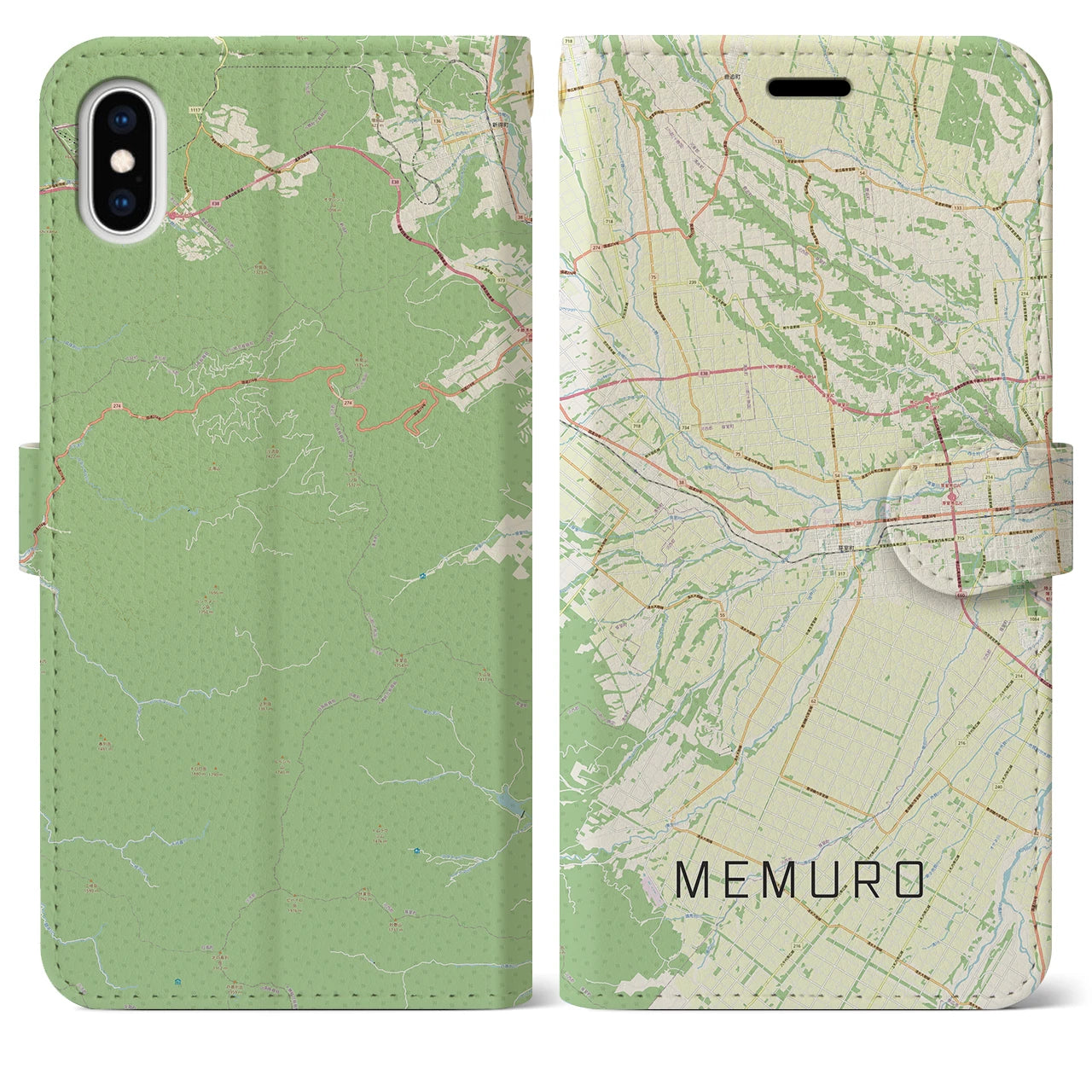 【芽室(北海道)】地図柄iPhoneケース(手帳タイプ)ナチュラル・iPhone XS Max 用