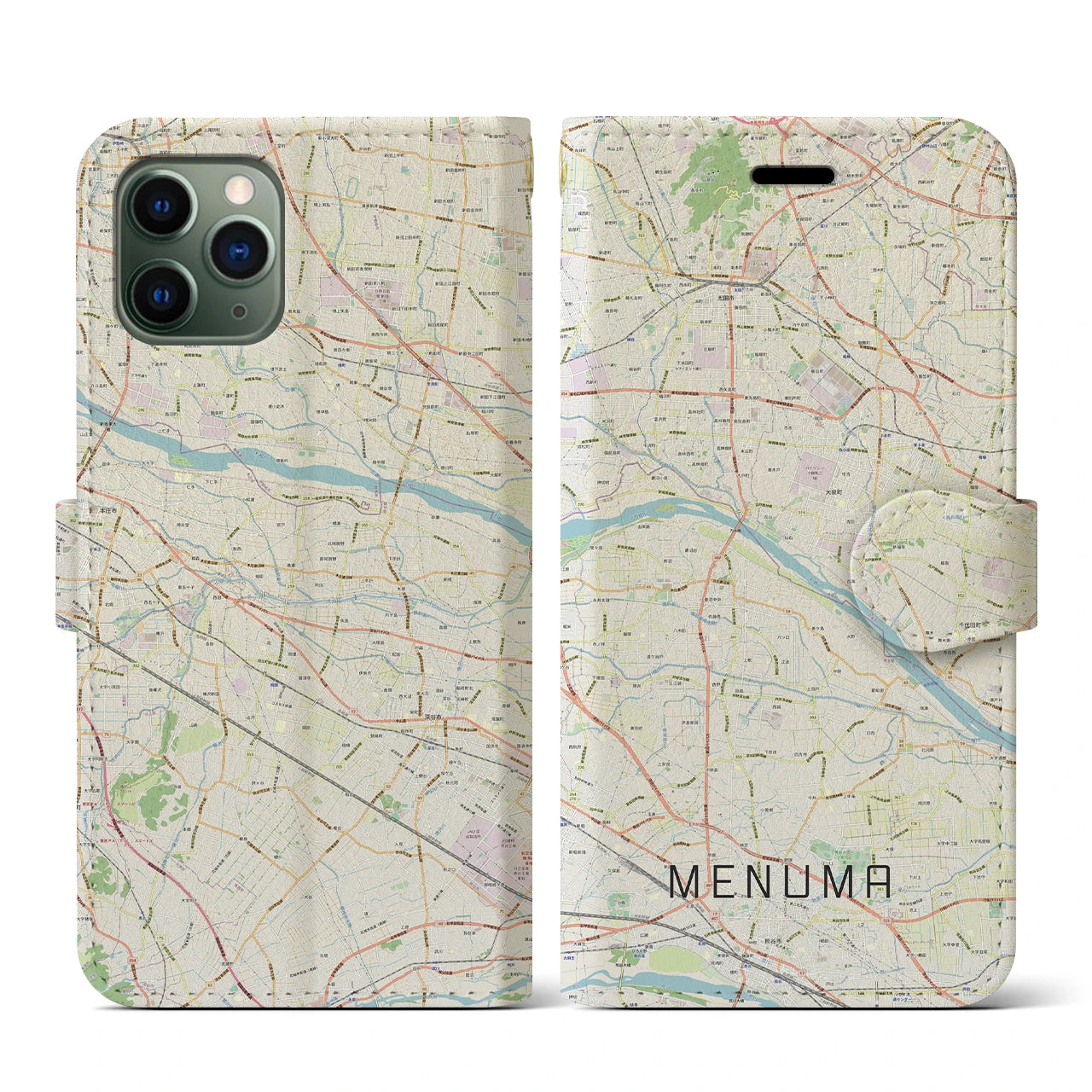 【妻沼(埼玉県)】地図柄iPhoneケース(手帳タイプ)ナチュラル・iPhone 11 Pro 用