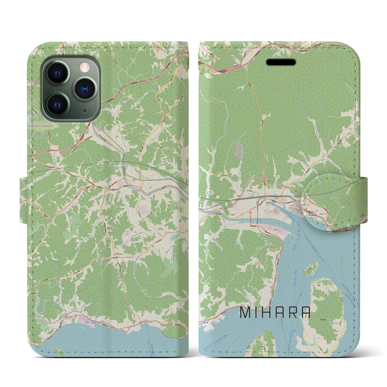 【三原(広島県)】地図柄iPhoneケース(手帳タイプ)ナチュラル・iPhone 11 Pro 用