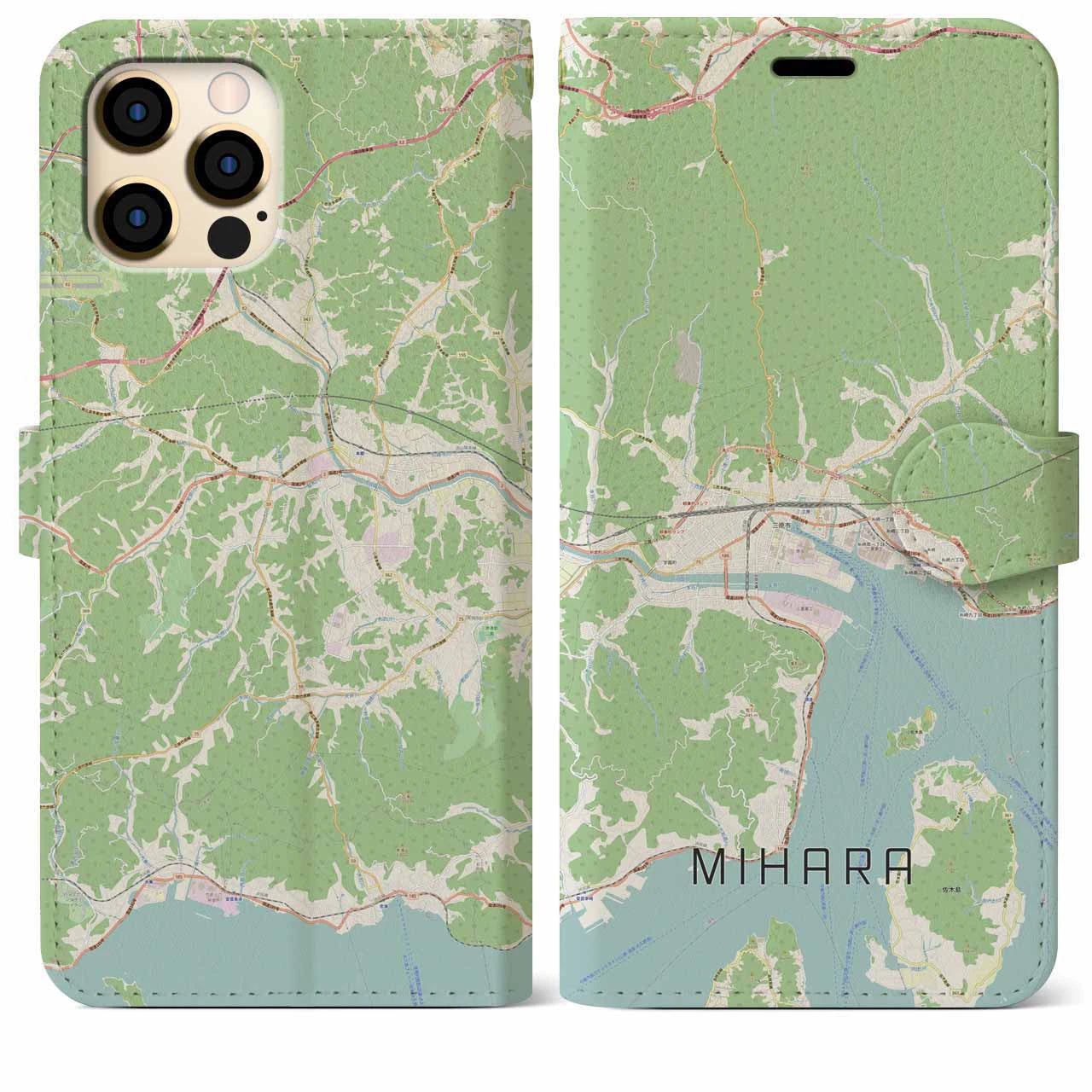 【三原(広島県)】地図柄iPhoneケース(手帳タイプ)ナチュラル・iPhone 12 Pro Max 用