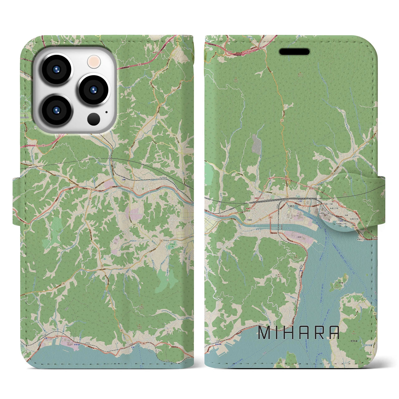 【三原(広島県)】地図柄iPhoneケース(手帳タイプ)ナチュラル・iPhone 13 Pro 用
