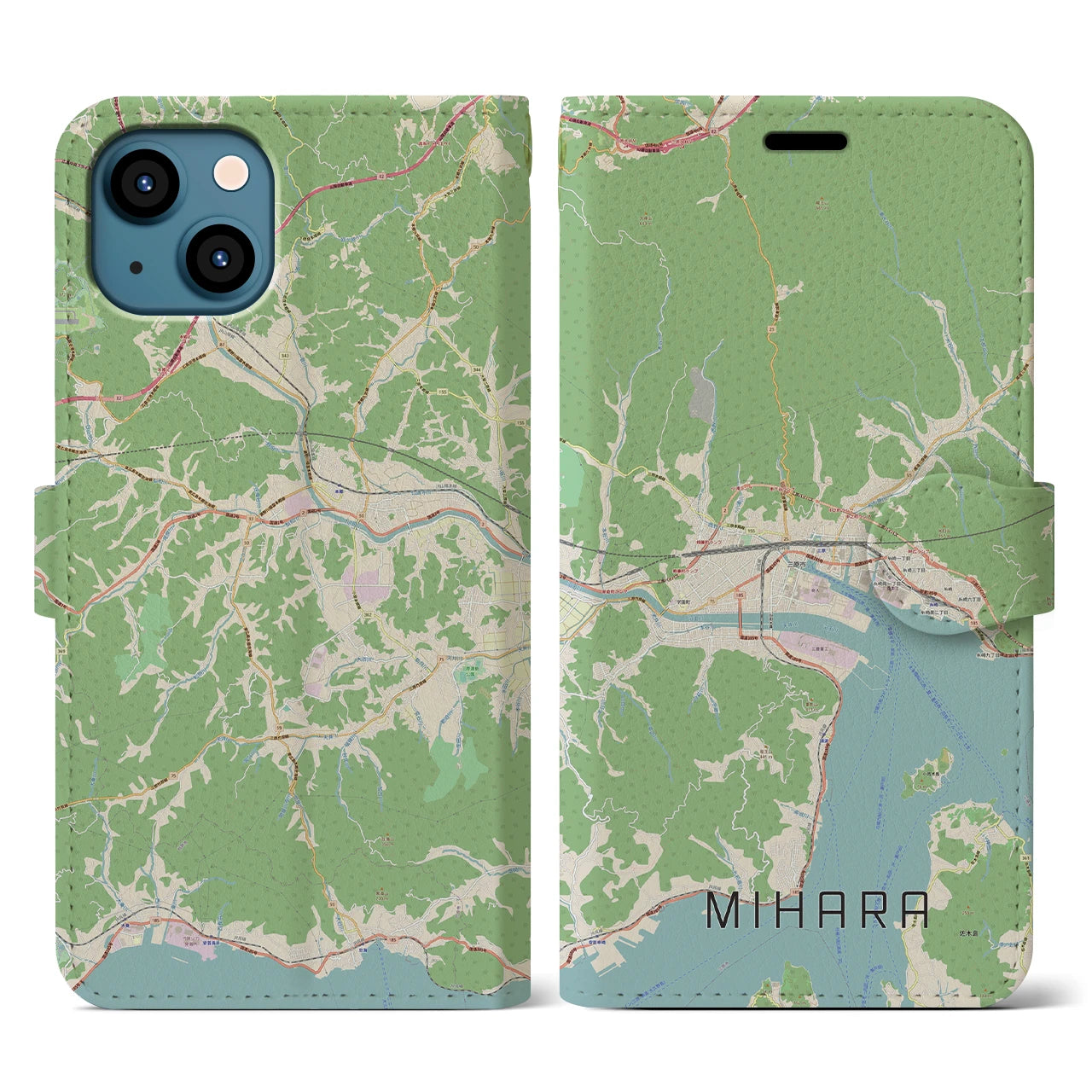 【三原(広島県)】地図柄iPhoneケース(手帳タイプ)ナチュラル・iPhone 13 用