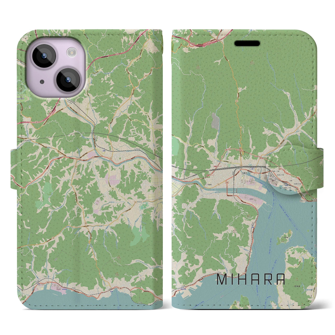 【三原(広島県)】地図柄iPhoneケース(手帳タイプ)ナチュラル・iPhone 14 用