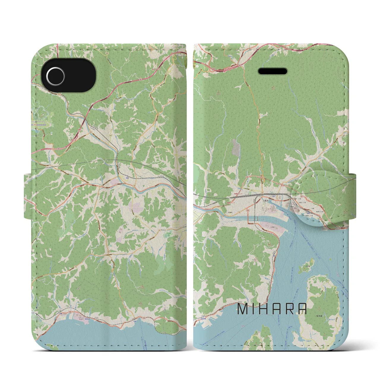【三原(広島県)】地図柄iPhoneケース(手帳タイプ)ナチュラル・iPhone SE(第3 / 第2世代) / 8 / 7 / 6s / 6 用