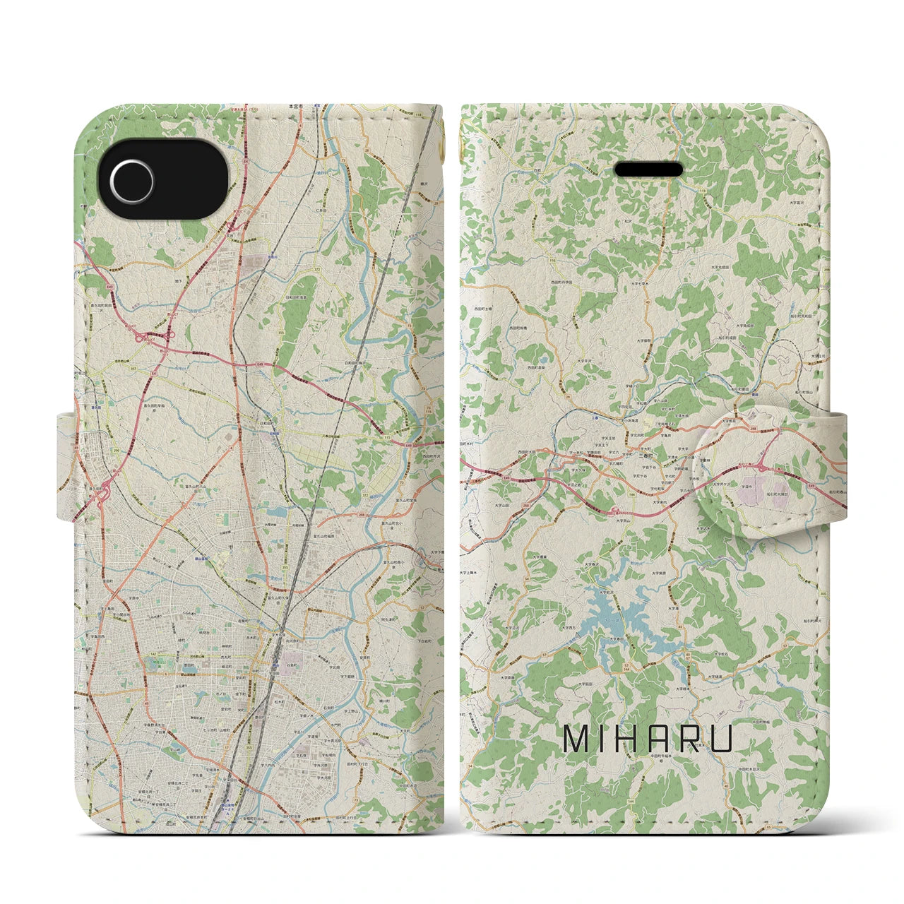 【三春(福島県)】地図柄iPhoneケース(手帳タイプ)ナチュラル・iPhone SE(第3 / 第2世代) / 8 / 7 / 6s / 6 用