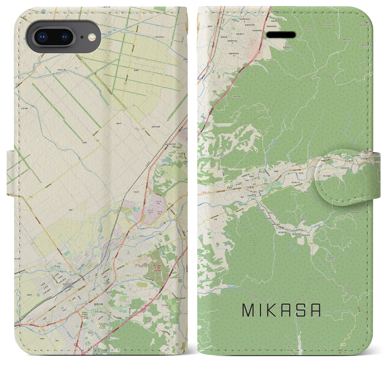 【三笠(北海道)】地図柄iPhoneケース(手帳タイプ)ナチュラル・iPhone 8Plus /7Plus / 6sPlus / 6Plus 用