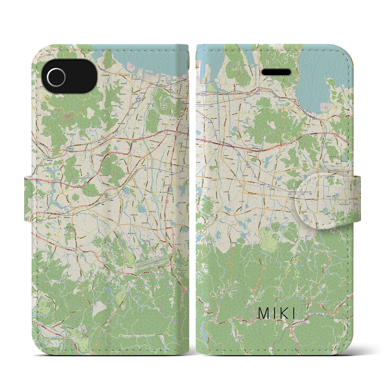 【三木(香川県)】地図柄iPhoneケース(手帳タイプ)ナチュラル・iPhone SE(第3 / 第2世代) / 8 / 7 / 6s / 6 用