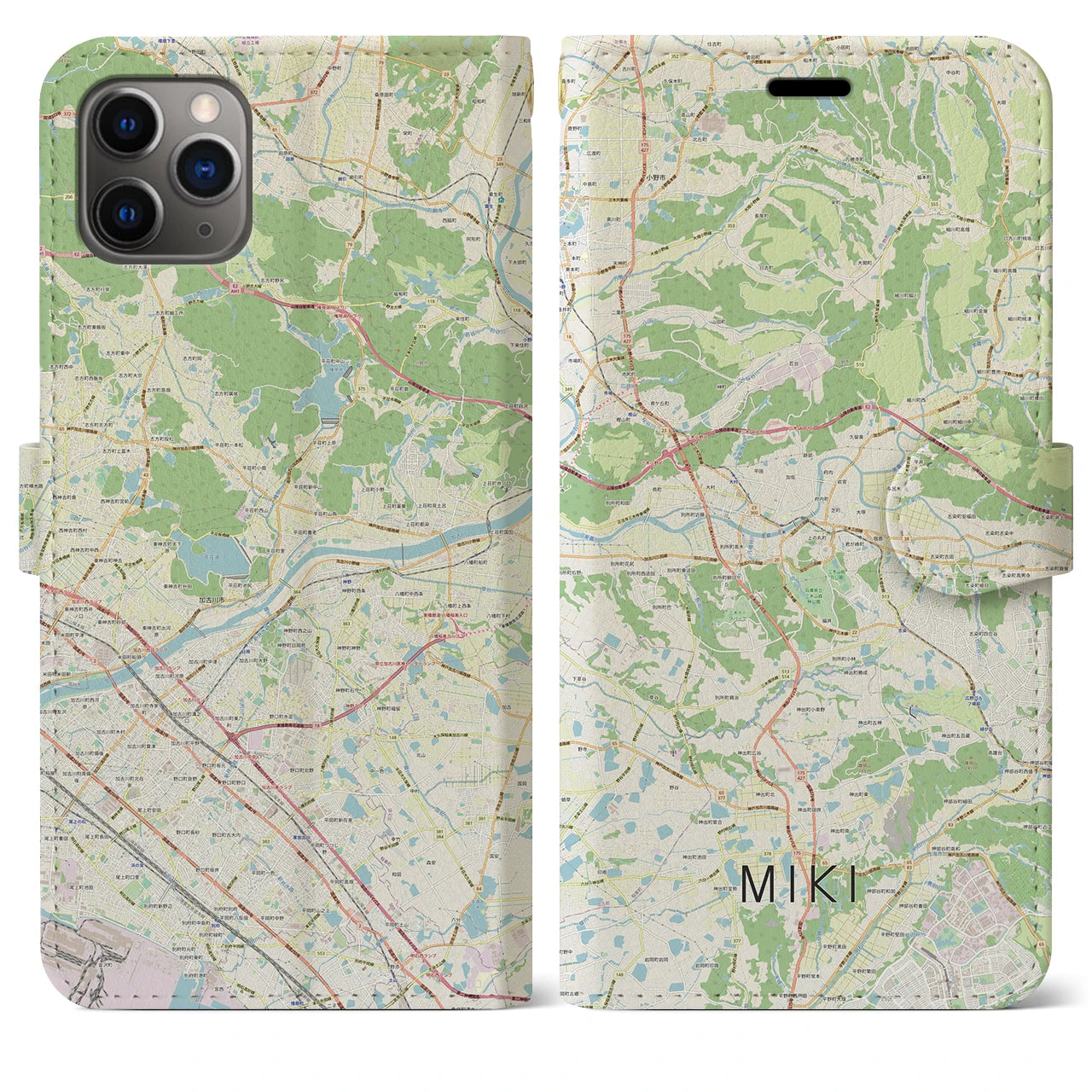【三木(兵庫県)】地図柄iPhoneケース(手帳タイプ)ナチュラル・iPhone 11 Pro Max 用