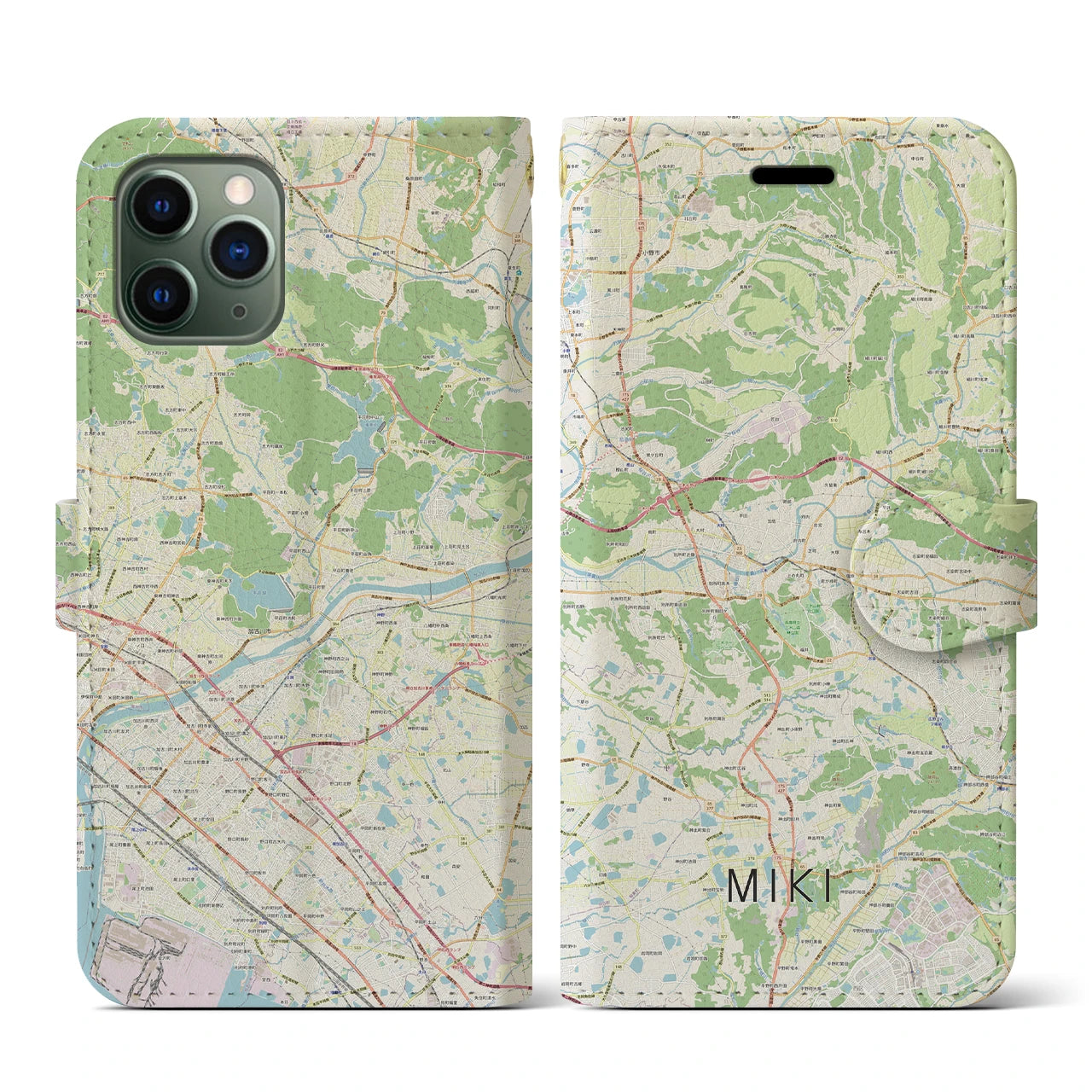 【三木(兵庫県)】地図柄iPhoneケース(手帳タイプ)ナチュラル・iPhone 11 Pro 用