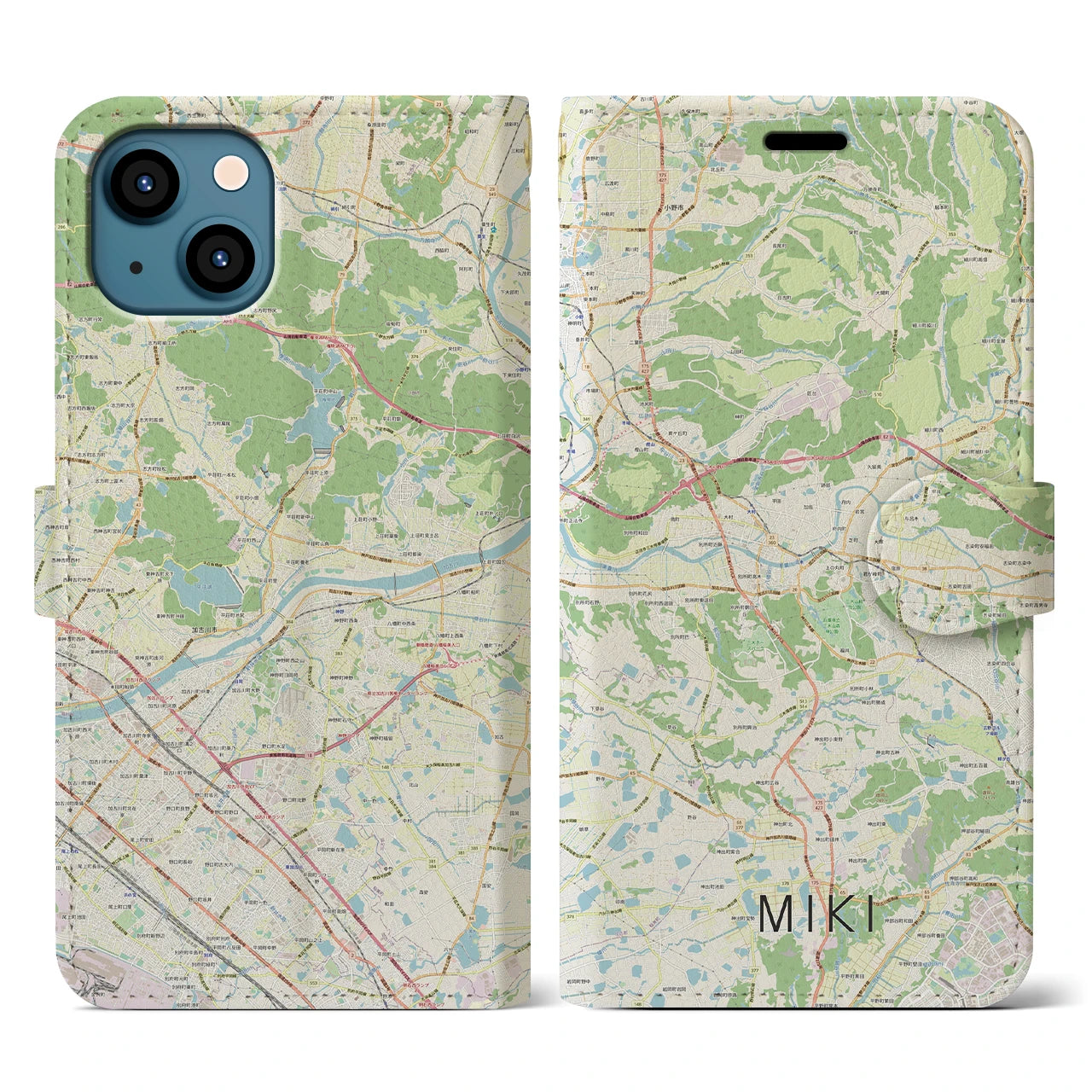 【三木(兵庫県)】地図柄iPhoneケース(手帳タイプ)ナチュラル・iPhone 13 用