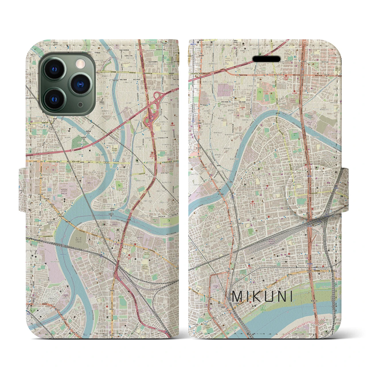 【三国(大阪府)】地図柄iPhoneケース(手帳タイプ)ナチュラル・iPhone 11 Pro 用