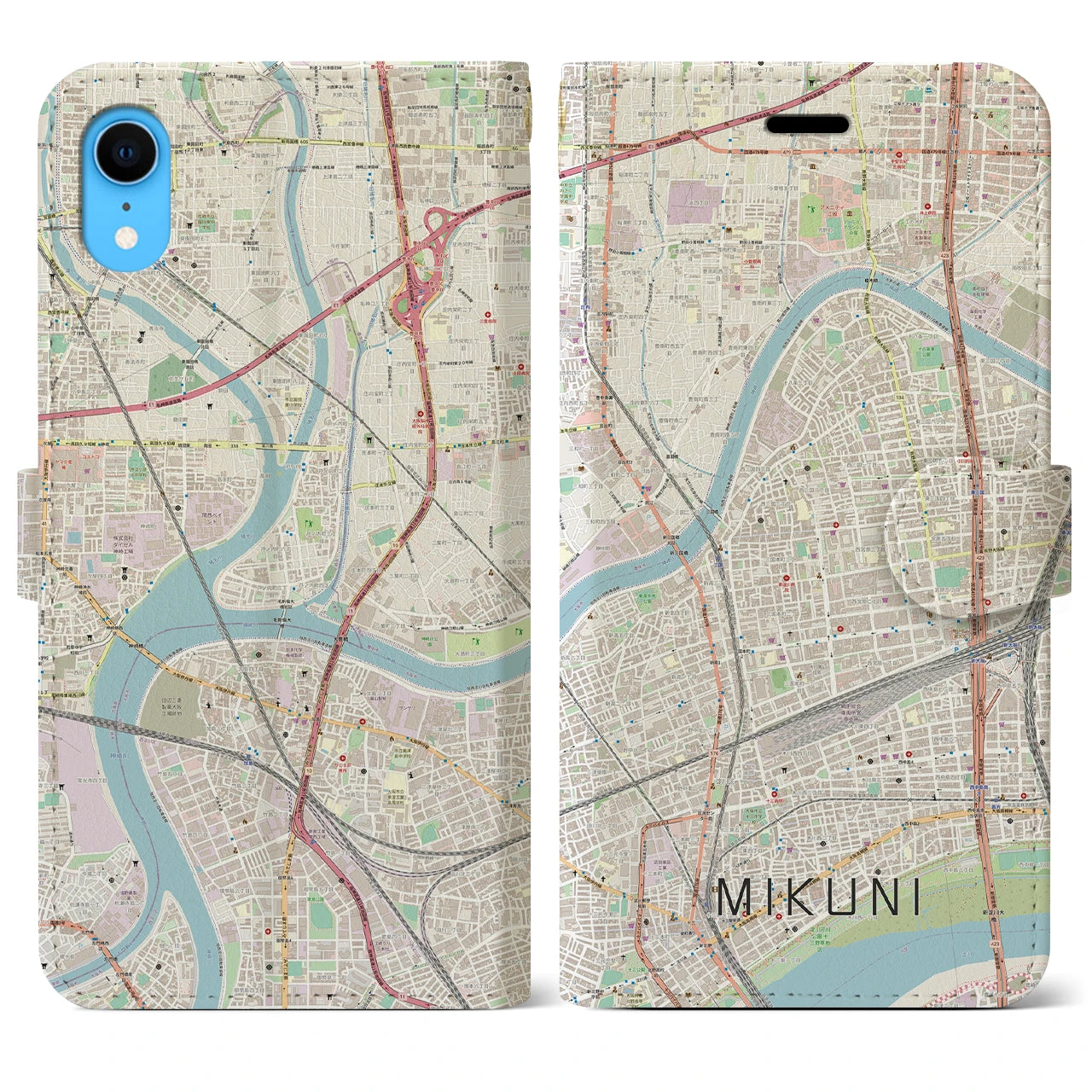 【三国(大阪府)】地図柄iPhoneケース(手帳タイプ)ナチュラル・iPhone XR 用